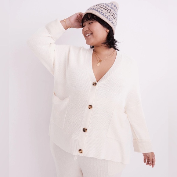 Madewell Sweaters - NWT Madewell Plus Asherton Waffle Cardigan Sweater size 3X Antique Cream
